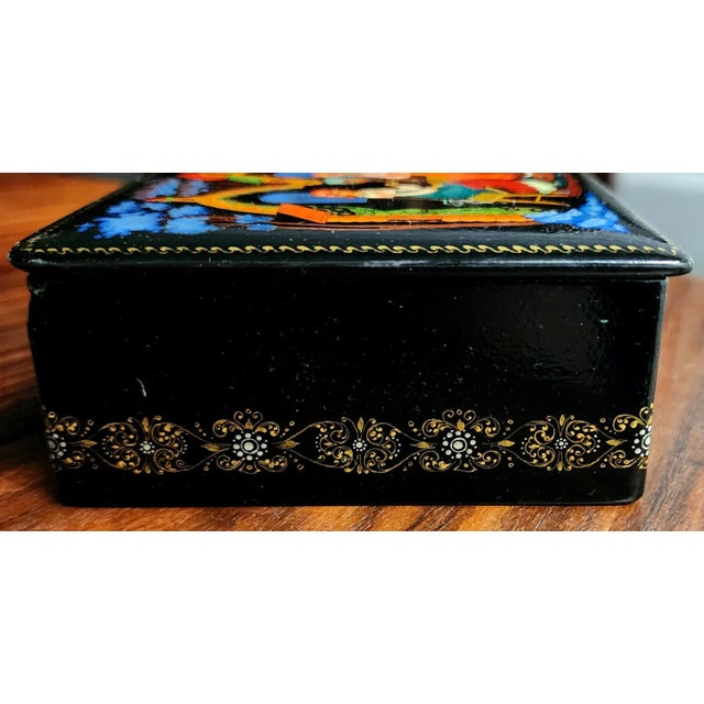 Metal Russian Palekh Vintage Fine Black Lacquer Covered Box For Sale - Image 7 of 12