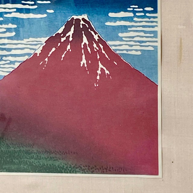 1950s Framed 70 Year Old Reproduction Woodblock Print of Katsushika Hokusai's "Fine Wind, Clear Morning" Mount Fuji For Sale - Image 5 of 12