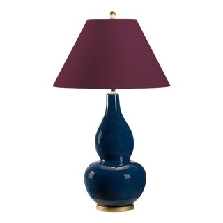 Casa Cosima Large Double Gourd Table Lamp, Marine Blue Base with Grape Juice Lamp Shade For Sale