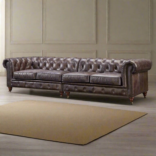 Brown Century Chesterfield Sofa - Dark Brown Leather - 118" For Sale - Image 8 of 15