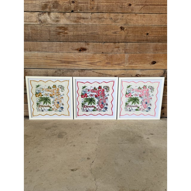 Vintage Coastal Florida Handkerchief White Framed Wall Textile Art For Sale - Image 12 of 12