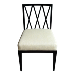 Late 20th Century Baker Furniture Upholstered Side Chair With Geometric Lattice Back