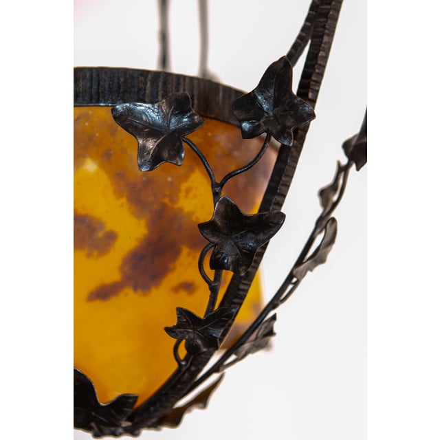 Wrought Iron Pate de Verre Lamp from Muller Freres Luneville, France, 1930s For Sale - Image 12 of 15