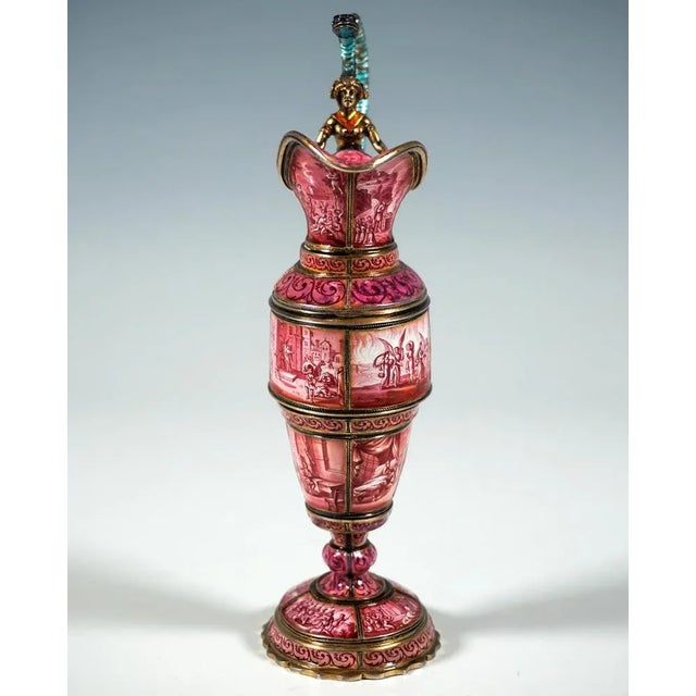 Traditional Viennese Silver Jug with Finest Enamel Painting by Hermann Boehm, 1870 For Sale - Image 3 of 10