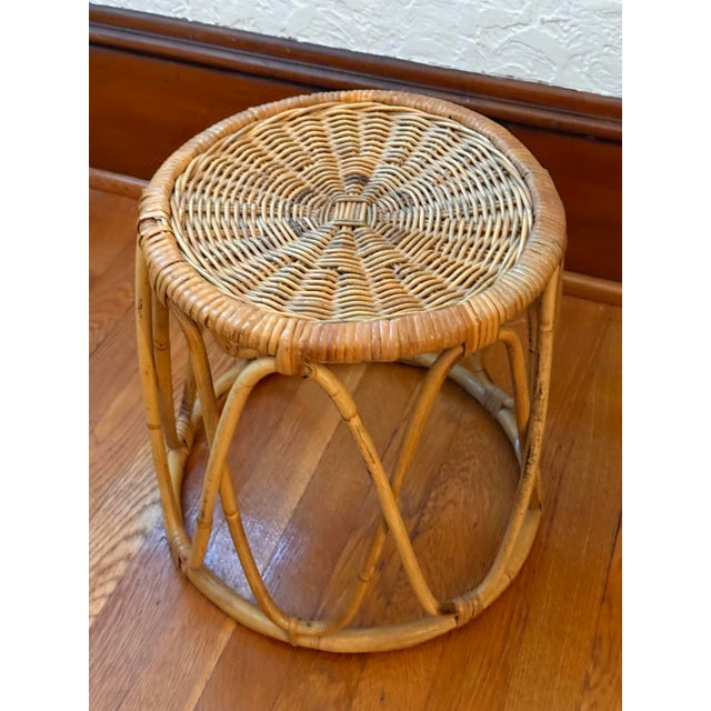 Anthropologie Vintage Bentwood Rattan Stand With Woven Top For Sale - Image 4 of 6