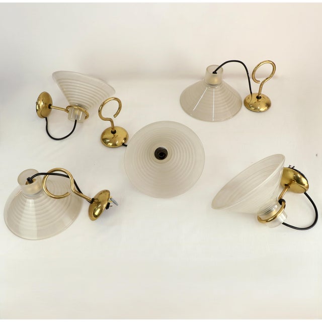 Vintage Murano Glass and Brass Wall Lights, 1970s, Set of 5 For Sale - Image 6 of 6