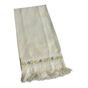 Vintage Cotton Embroidered Creamy Yellow Finger Tip Towel