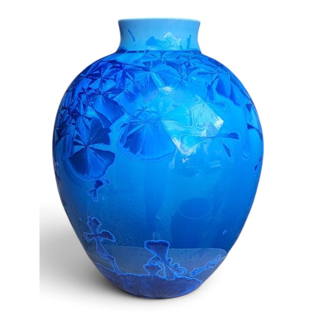 Vase in Glazed Porcelain with Blue Crystallizations by Patrice Lusardi, 1980s For Sale - Image 15 of 15
