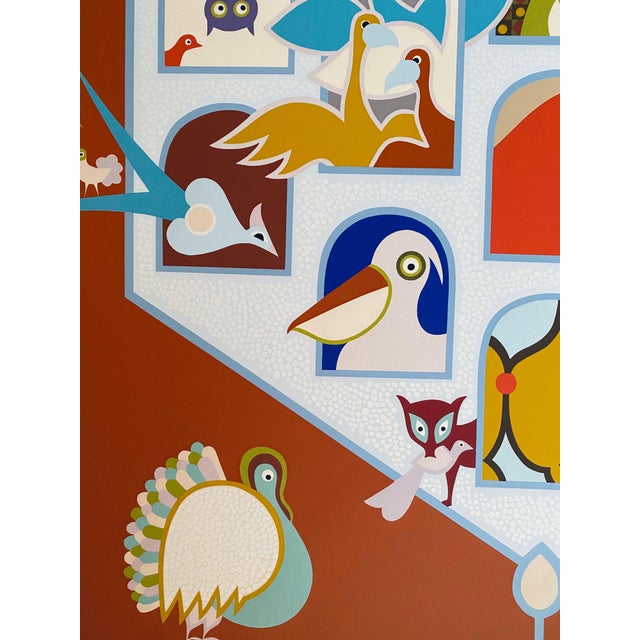 Printmaking Materials David Sharir, Israeli Naive Folk Art Birdhouse Silkscreen Lithograph David Sharir Birds For Sale - Image 7 of 10