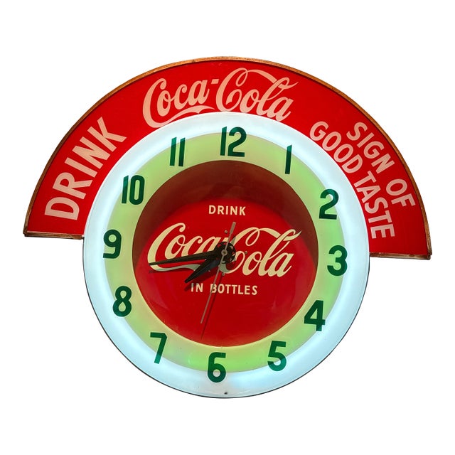 1950s Original Coca Cola Cleveland Neon Advertising Clock For Sale