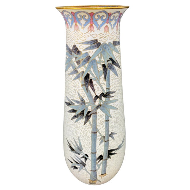 Vintage Gray and Black Bamboo Cloisonne Vase For Sale - Image 12 of 12
