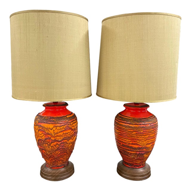 Lava Glaze Ceramic Lamps - A Pair For Sale