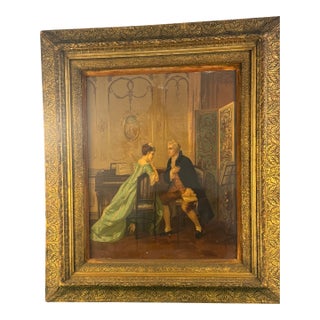 Antique , Lithograph Courting Scene Chromolithograph, Ornate Gilt Frame, Wavy Glass, C1880 For Sale