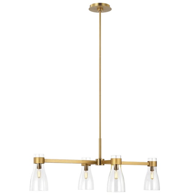 Mid-Century Modern AERIN By Visual Comfort Studio Moritz 4-Light Linear Chandelier in Burnished Brass For Sale - Image 3 of 3