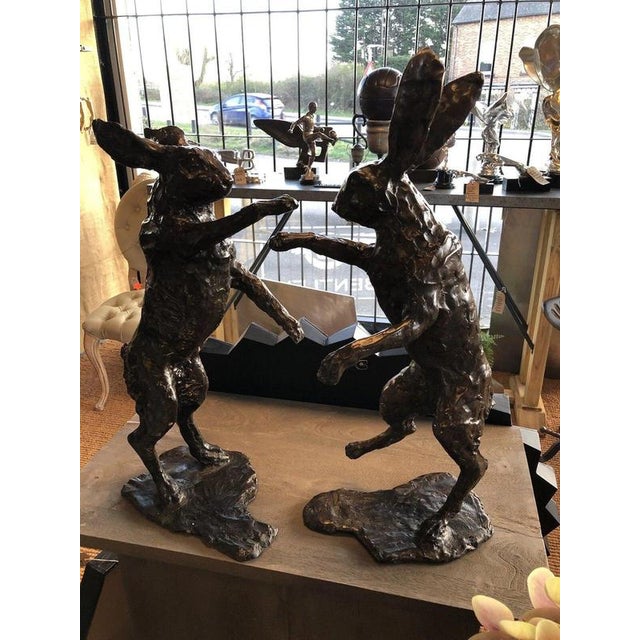 Life-Size Bronze Boxing Hares from E&S Crown Foundry, Set of 2 For Sale - Image 11 of 12