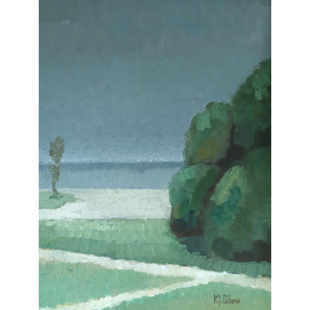 Mid-Century Modern 'Coastal Quietude' Vintage Swedish Landscape Oil Painting, Framed For Sale - Image 10 of 11