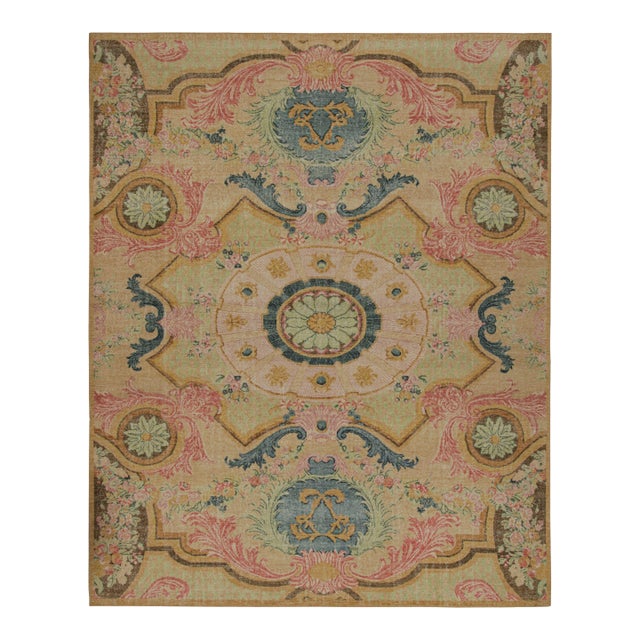 Rug & Kilim’s Contemporary Rug With Floral Patterns in Green Blue and Pink For Sale