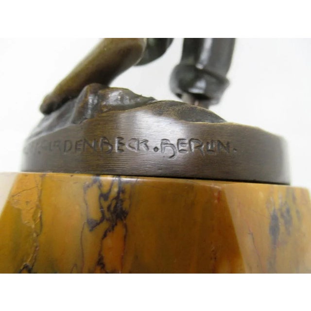 Antique German Bronze Male Boy Figure Sienna Marble Constantin Holand Art Deco For Sale - Image 11 of 12