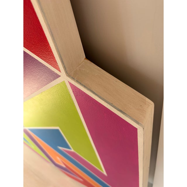 Blue Vintage Large Hard Edge Abstract Geometric Shaped Painting, Manner of Frank Stella For Sale - Image 8 of 12