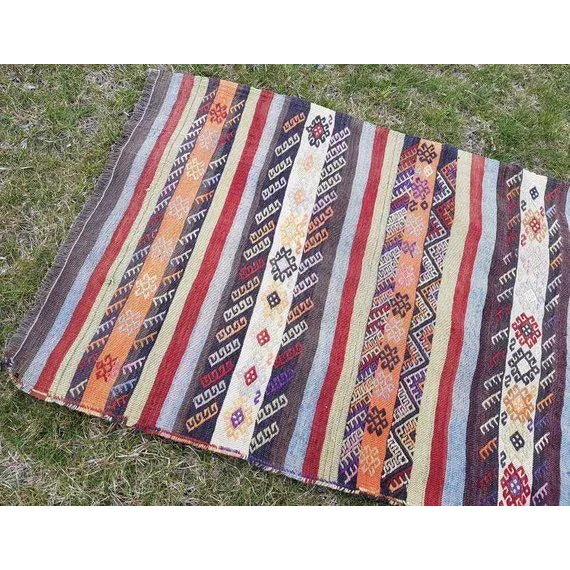 Textile 1970s Vintage Woven Turkish Kilim Runner - 2′7″ × 9′8″ For Sale - Image 7 of 9