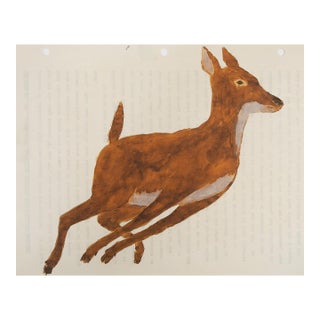 1940s Outsider Folk Art Running Deer Painting For Sale