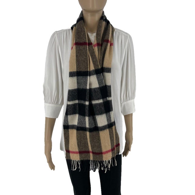Burberry Beige Plaid 100% Wool Scarf