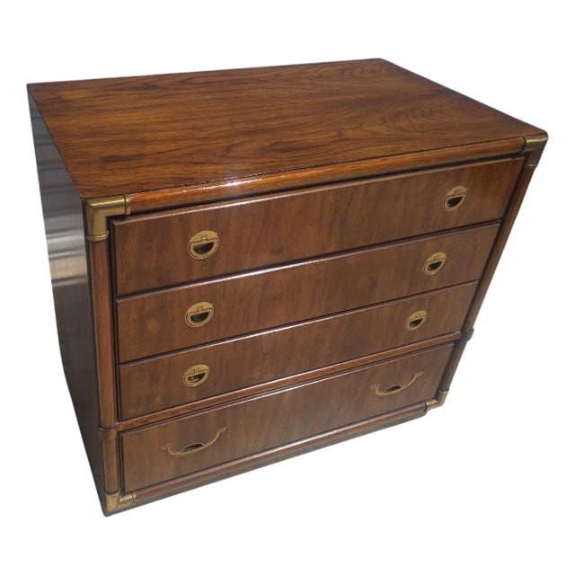 Drexel Walnut & Brass 4 Drawer Campaign Chest 20th Century For Sale