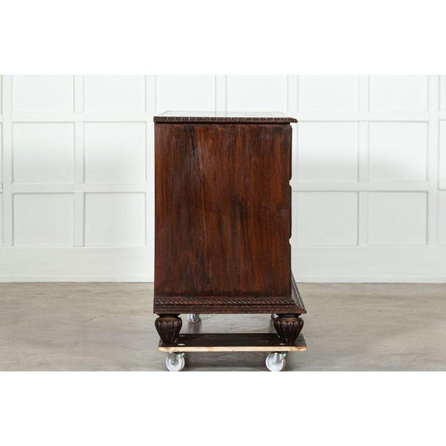 Antique Colonial Carved Campaign Teak Chest, 1870 For Sale - Image 9 of 18