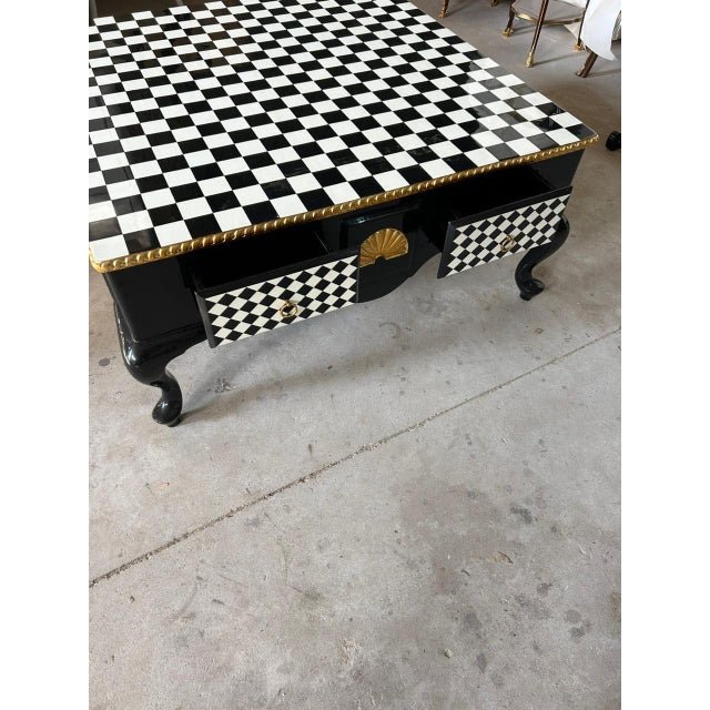 Vintage Louis XV Style Checkered Coffee Table, Giltwood Accent For Sale - Image 4 of 4