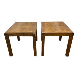 Vintage Henredon Scene One Collection Campaign Style Solid Oak Side Tables - Pair For Sale