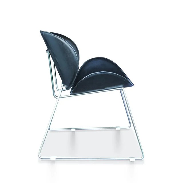 Black Leather and Tubular Chrome Curved Shell Armchair, 1970s For Sale - Image 4 of 5