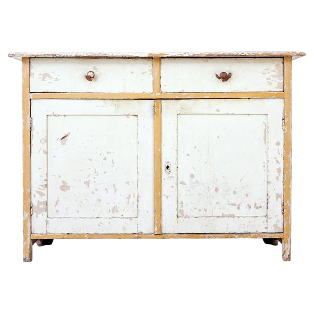 19th Century Swedish Rustic Painted Pine Dresser Base For Sale