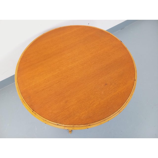 Wood Vintage Round Coffee Table in Rattan and Wood, 1960s For Sale - Image 7 of 14
