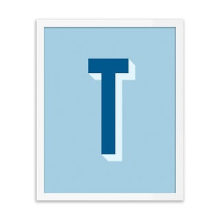 Alphabet Series in Blue, Letter T by Pencil & Paper in White Frame, XS Art Print For Sale