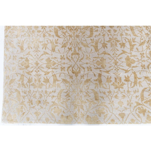 Early 21st Century Modern Damask -Vine Soft Beige With Gray Silk Rug "Ornata" by Doris Leslie Blau For Sale - Image 5 of 7