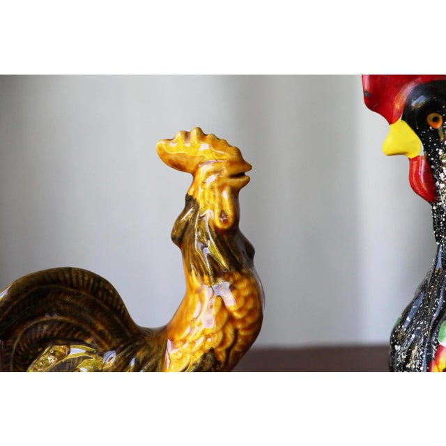 Yellow Portuguese Vintage Rooster and a Chicken Figurines - a Pair For Sale - Image 8 of 13