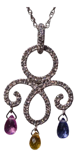 The 116th Street: Multi Color Sapphire and Diamond Dangler Necklace