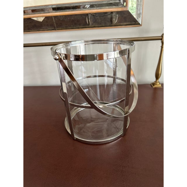 Contemporary Silver-Tone Metal & Glass Ice Bucket, Hurricane Candle Holder & Lantern For Sale - Image 3 of 6
