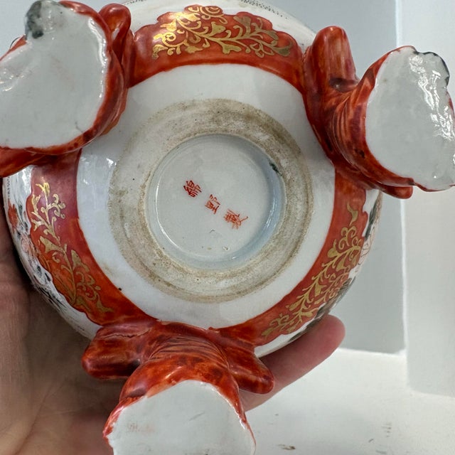 Orange Japanese Kutani Three-Footed Ginger Jar With Lid For Sale - Image 8 of 11