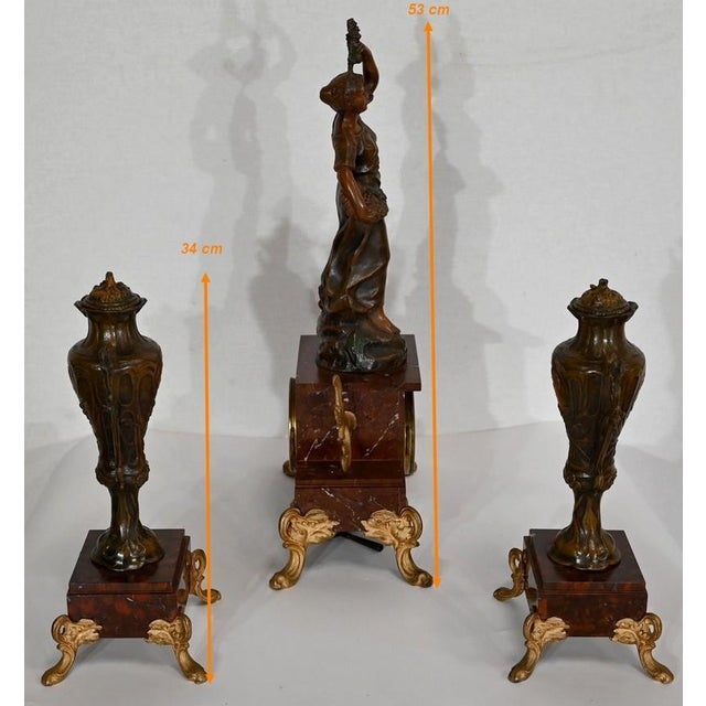 Mantel Clock Set in Regula and Griotte Marble, 1920, Set of 3 For Sale - Image 16 of 18