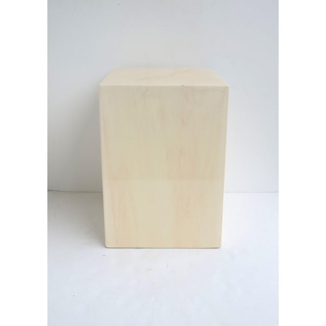 Tan Pedestal Side Table Marble Look For Sale - Image 8 of 12