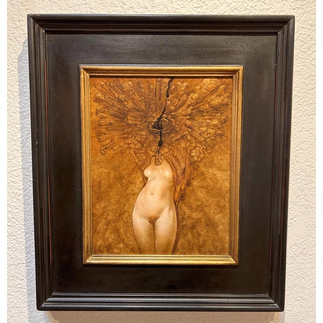 In "Revelation II," a figure emerges from a richly textured background, blending the human form with abstract, organic...