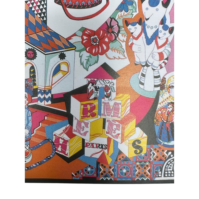 Traditional Vintage Framed Authentic Original Hermès Art Advertisement Lithograph Featuring Hermès Zabavushka Scarf For Sale - Image 3 of 8