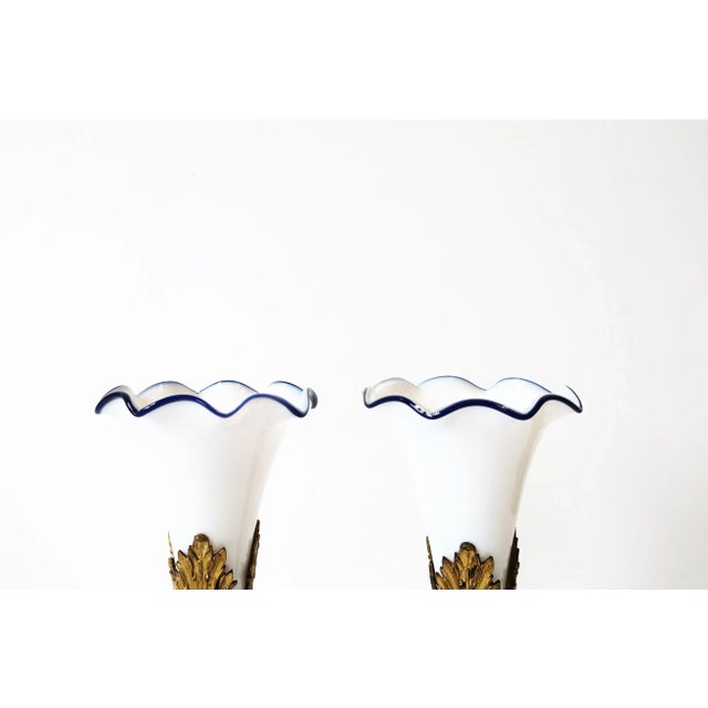 French Marble Glass Brass Vases, Pair For Sale - Image 10 of 16