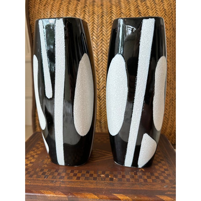 Ceramic Vintage Modernist Black and White Ceramic Vases, Made in Japan - A Pair For Sale - Image 7 of 11