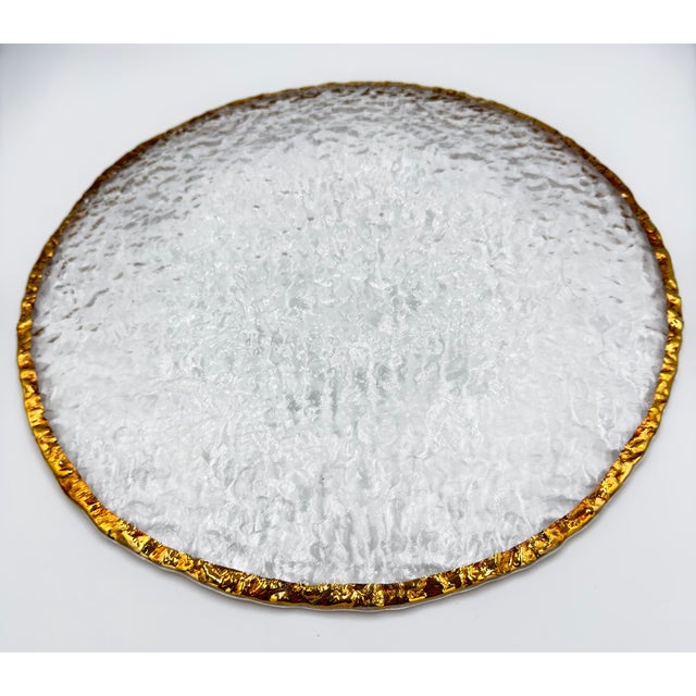 Glass 1980s Mid-Century Modern Crystal Ivv Glacier Ice Serving Platter Cake Plate Italy 10k Gold Trim 14.5" For Sale - Image 7 of 8
