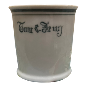 Vintage Tom & Jerry Holiday Punch Cup Mug White Porcelain Black Gothic Font Gilt Trim