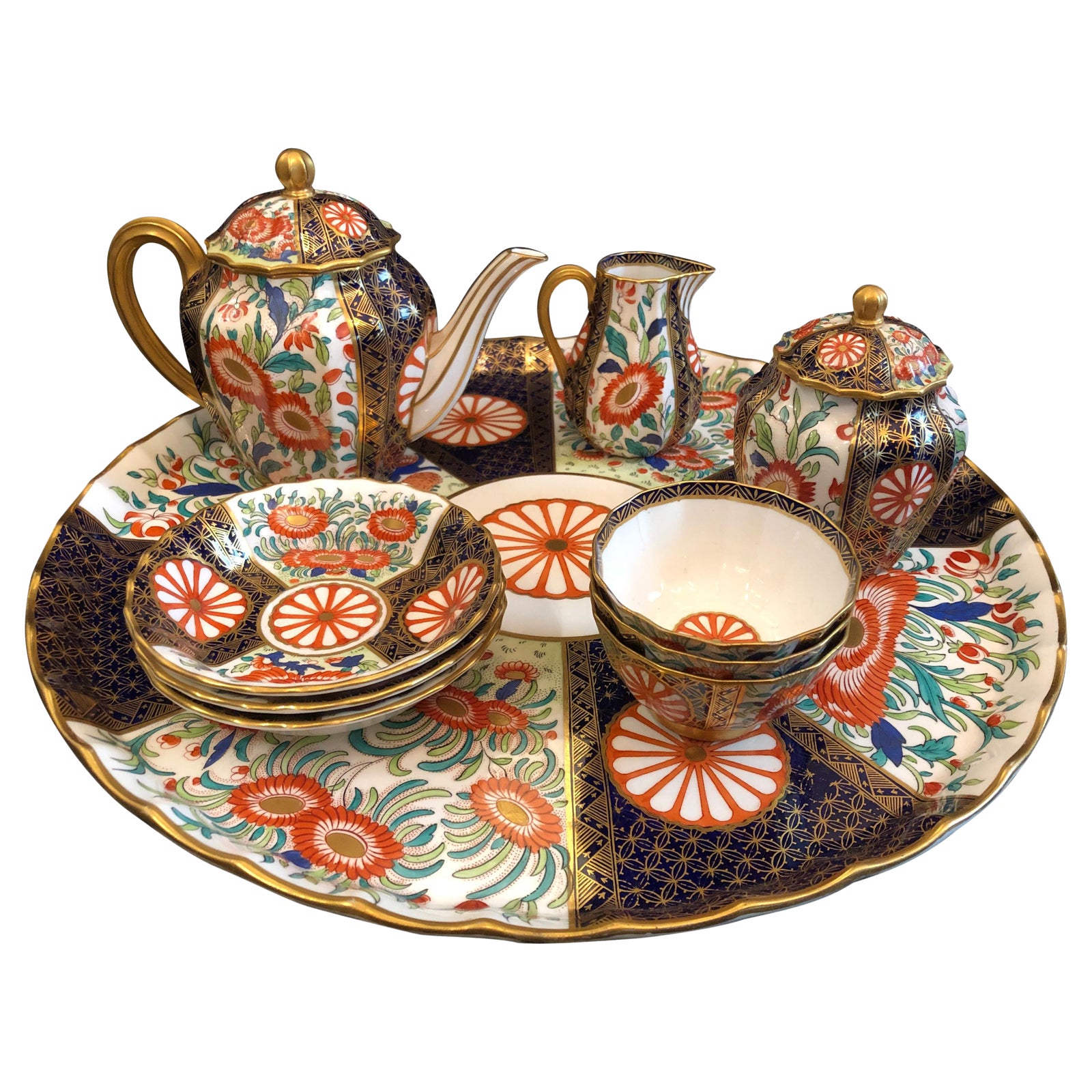 Fine Royal Worcester Porcelain Tea Service 1881, Imari, English, Tray Chairish