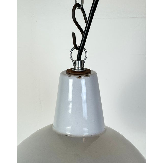 Industrial Grey Enamel Factory Pendant Lamp, 1960s For Sale - Image 11 of 18