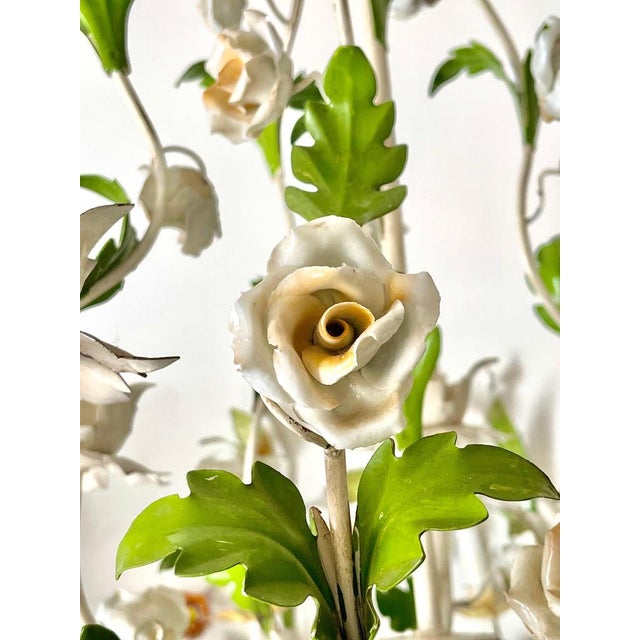 Hollywood Regency Floral Roses Flower Chandelier in Porcelain, 1950s For Sale - Image 3 of 7